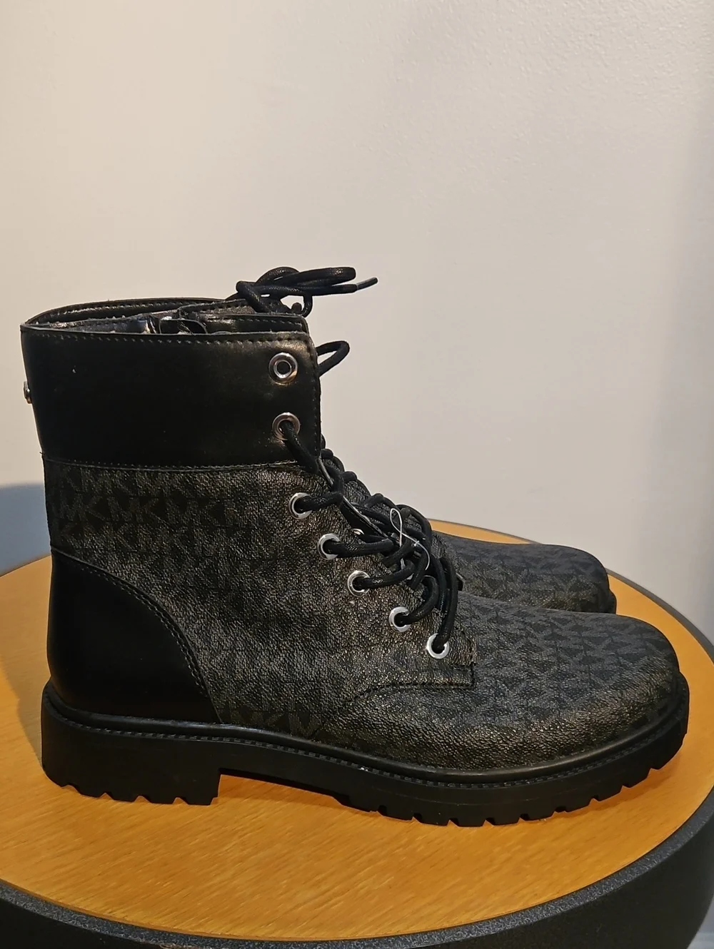 Womens Black Patterned Lace-Up Ankle Boots Michael Kors